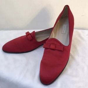 COLE HAAN red satin loafer with bow.